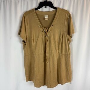 Chico's Tan Lace-Up Short Sleeve Top